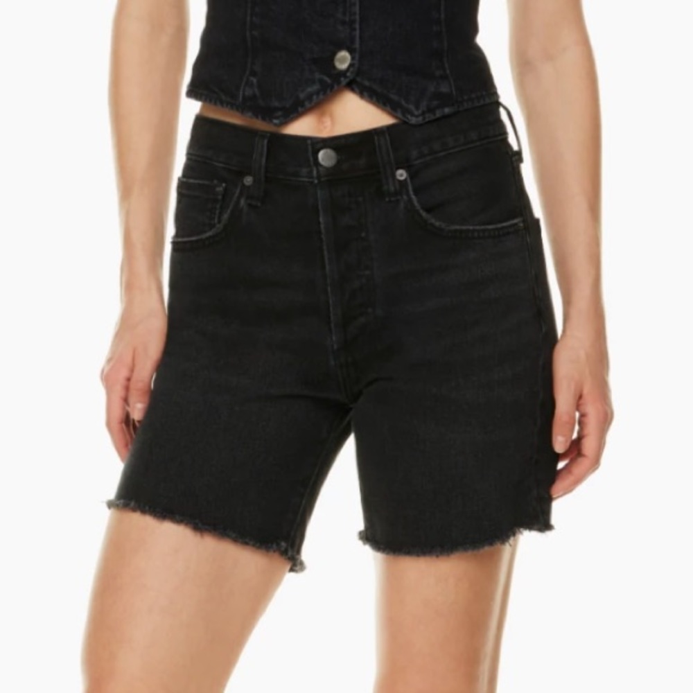 Denim Forum Black Eyeliner Mid Thigh Shorts